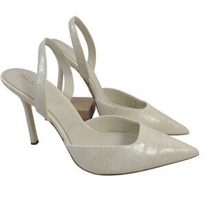 Aldo Women's White Croc-Embossed Slingback Stiletto Heels Pointed Toe 4" Sz 8.5